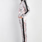 Black Contrast Satin Effect Multi Color Print Zip-up Jacket & Pants Set