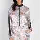 Black Contrast Satin Effect Multi Color Print Zip-up Jacket & Pants Set