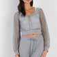 Heather Grey Contrast Fishnet Zip-up Top & Pants Set