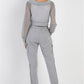 Heather Grey Contrast Fishnet Zip-up Top & Pants Set