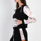 Black & Multi Color Print Colorblock Zip-up Hooded Top & Short Set