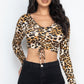 Leopard Print Strap Ruched Front Crop Top