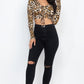 Leopard Print Strap Ruched Front Crop Top