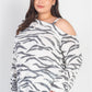 Plus White & Charcoal Zebra Flannel Cold Shoulder Long Sleeve Top