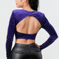 Lux Diamon Velvet Buttons Open Back Square Neck Long Sleeves Cropped Top