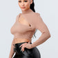 Lux Sweater Rib Cutout Mock Neck Crop Top