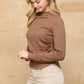 Solid And Cozy Soft Knit Mock Neck Top With Side Ruched Detail