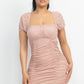 Ruched Square Neck Mesh Sleeve Dress