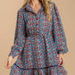 Collared neckline button down floral print dress with crochet trimmed details