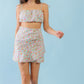 Mint Fuchsia Print Cotton Sleeveless Strappy Crop Top & High Waist Wrap Hem Mini Skirt Set