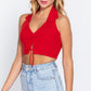 Halter Ruched Crop Sweater Knit Top