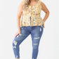 Plus Floral Button-up Sleeveless Flare Hem Top