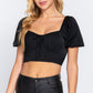 Short Slv Shirring Satin Crop Top