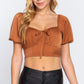 Short Slv Shirring Satin Crop Top