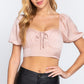 Short Slv Shirring Satin Crop Top