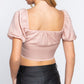 Short Slv Shirring Satin Crop Top