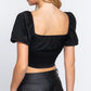 Short Slv Shirring Satin Crop Top