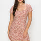 Ruched Floral Ruffled Bodycon Dress