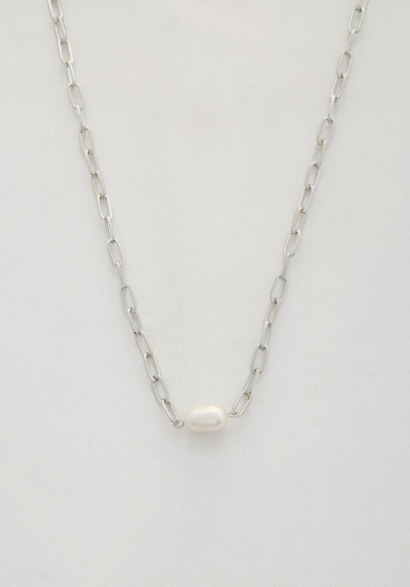 Pearl Bead Oval Link Necklace