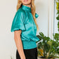 Waist Smocked Solid Satin Blouse