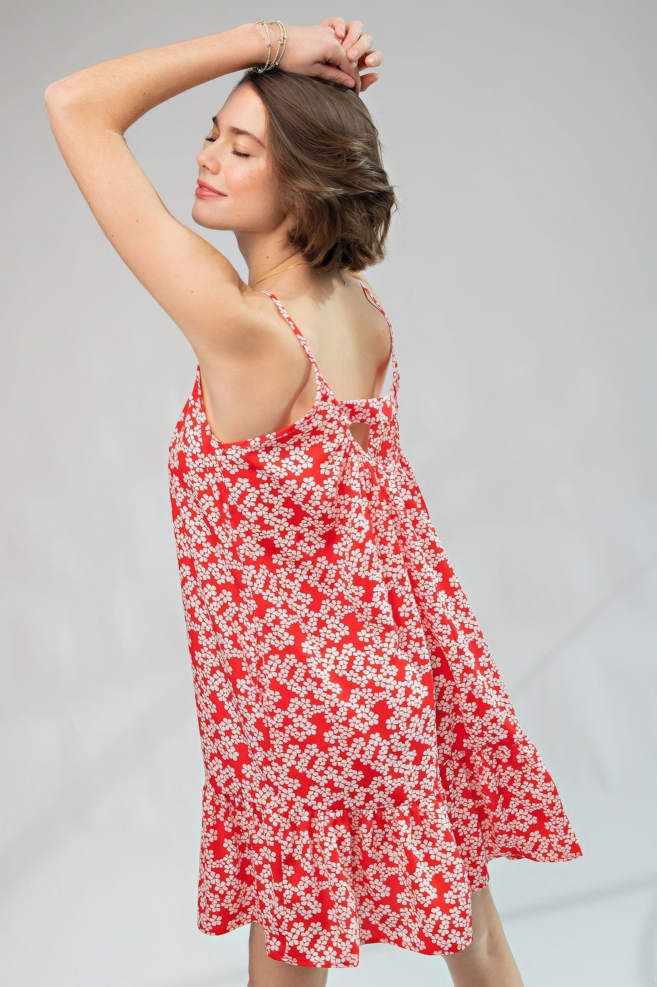 Floral Printed Wool Peach Cami Dress