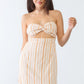 White & Apricot Stripe Print Strapless Twist Cut-out Smocked Back Mini Dress