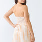 White & Apricot Stripe Print Strapless Twist Cut-out Smocked Back Mini Dress