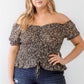 Plus Floral Chiffon Ruched Smocked Off-the-shoulder Top