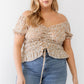 Plus Floral Chiffon Ruched Smocked Off-the-shoulder Top