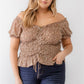 Plus Floral Chiffon Ruched Smocked Off-the-shoulder Top