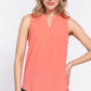 Sleeveless Henley Neck Woven Top