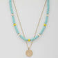 Coin Wood Bead Layered Necklace