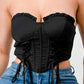 Luxe sweetheart ruffled drawstring lace bustier top