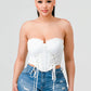 Luxe sweetheart ruffled drawstring lace bustier top