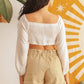 Ivory Puff Long Sleeve Smocked Back Crop Top