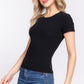 Short Slv Crew Neck Variegated Rib Knit Top