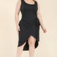 Plus Size Solid Wrap Front Tie Side Midi Dress