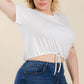 Plus Size Tie Front Drawstring Short Sleeve Crop Top