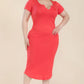 Plus Size Split Neck Bodycon Midi Dress