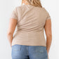 Plus Taupe Waffle Knit Angled Neck Short Sleeve Top