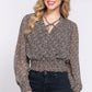 Surplice Smocked Print Chiffon Blouse