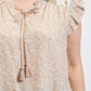 Woven Prints Mixed And Sleeveless Flutter Top With Tassel Tie