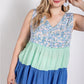 Floral Color Block Ruffle Detail Tiered V-neck Top