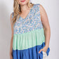 Floral Color Block Ruffle Detail Tiered V-neck Top