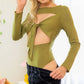 Green Cut-out Tie Knit Long Sleeve Bodysuit