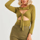 Green Cut-out Tie Knit Long Sleeve Bodysuit