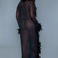 Sheer Full-length Robe With Chandelle Boa Feather Trim