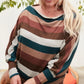 Boat Neck Long Bubble Sleeve Multi Stripe Print Knit Top