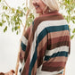 Boat Neck Long Bubble Sleeve Multi Stripe Print Knit Top