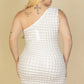 Plus Size Bubble Fabric One Shoulder Bodycon Mini Dress